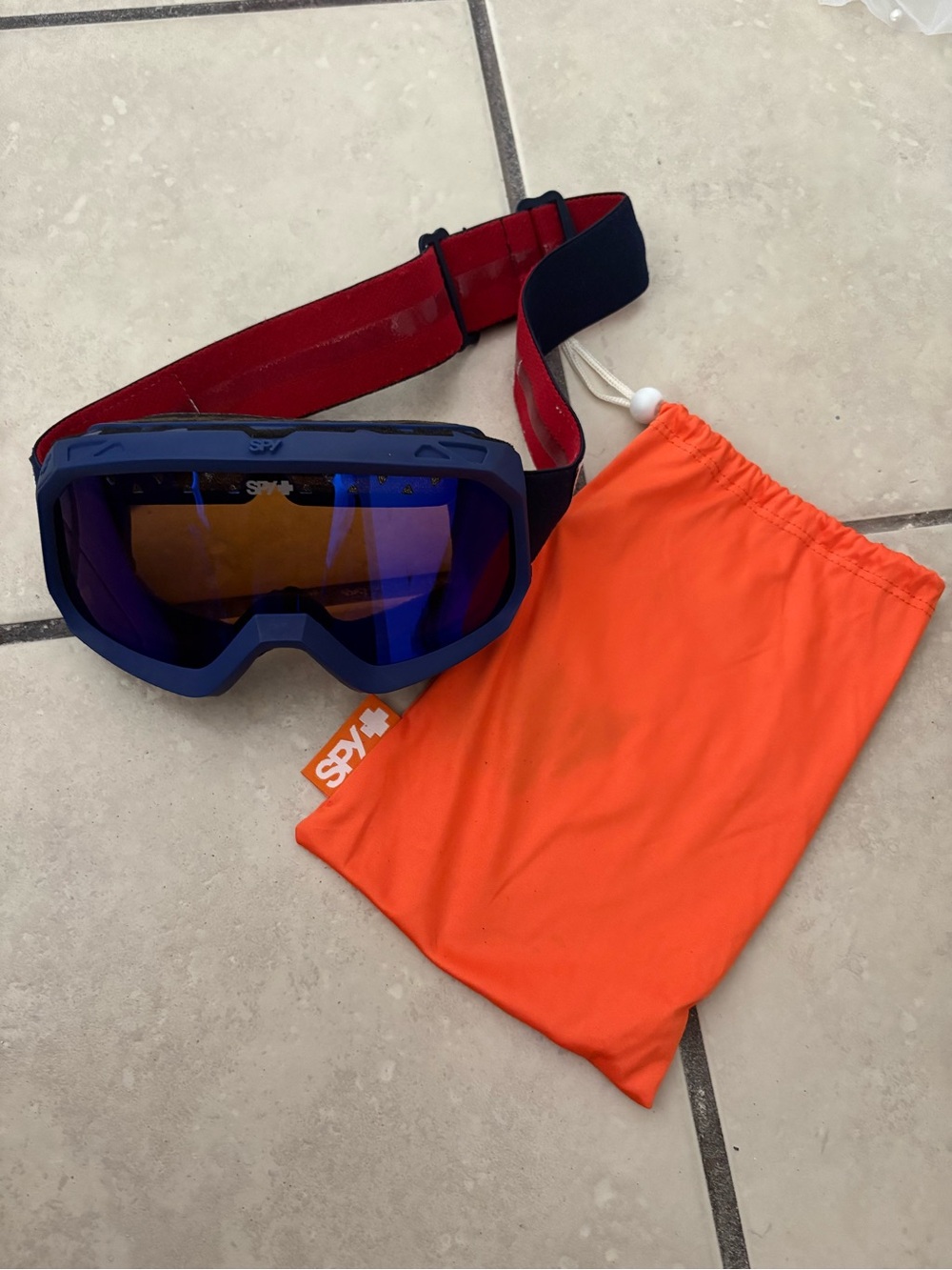 SPY+ Blue Ski Goggles with Orange Carry Pouch